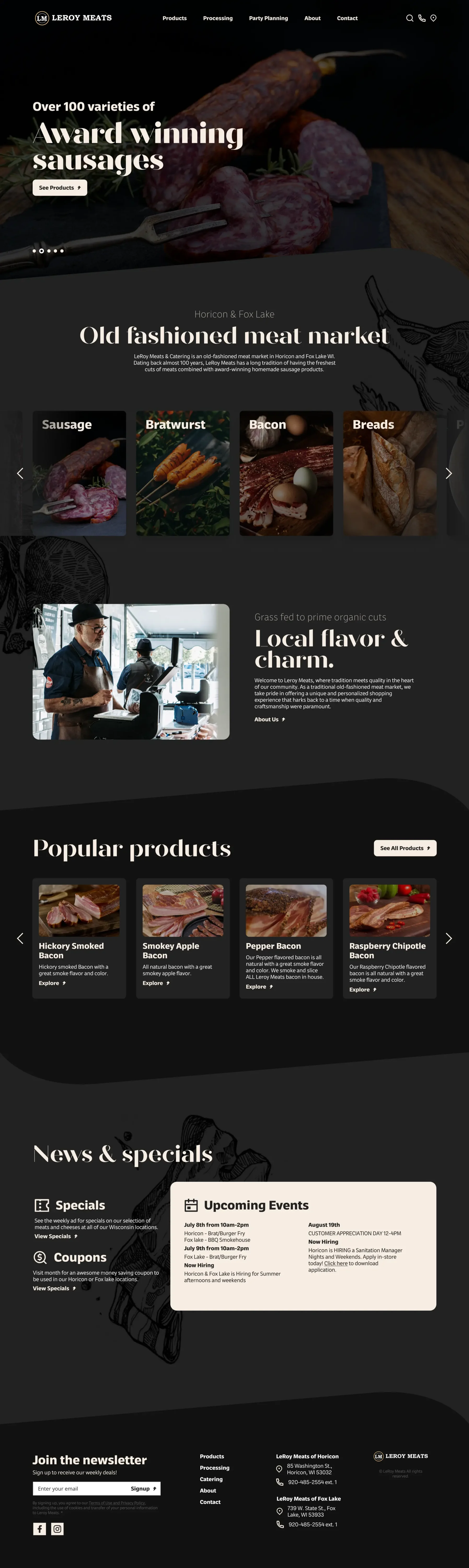 Leroy meats website homepage