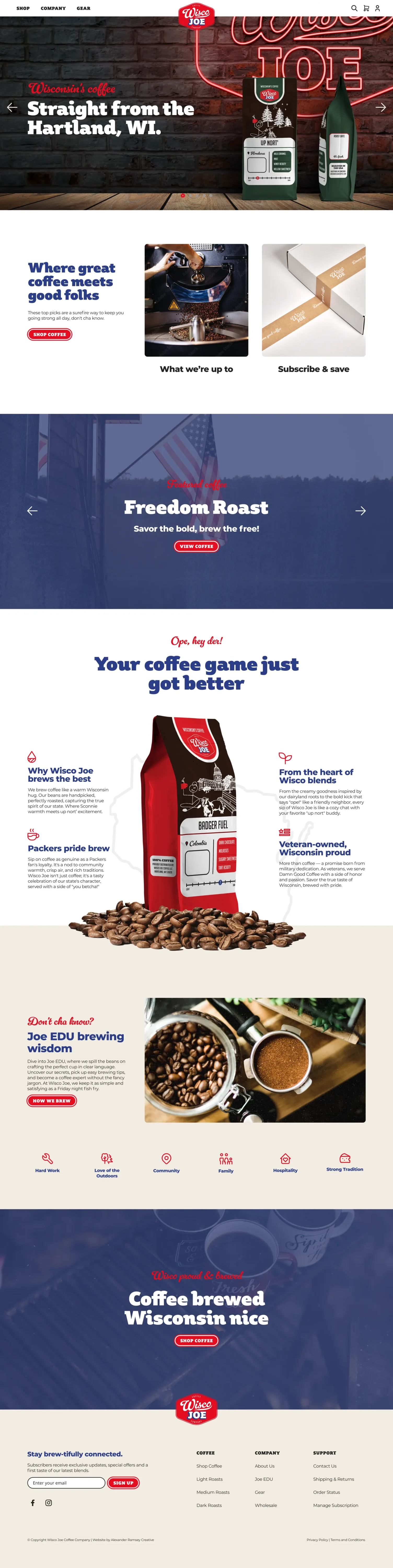 Wisco joe coffee co website homepage